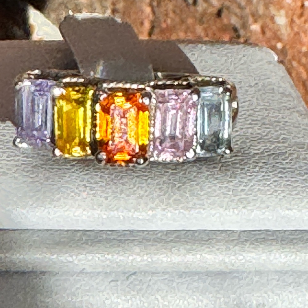 925 Emerald Cut Multi Gemstone Ring - image 6